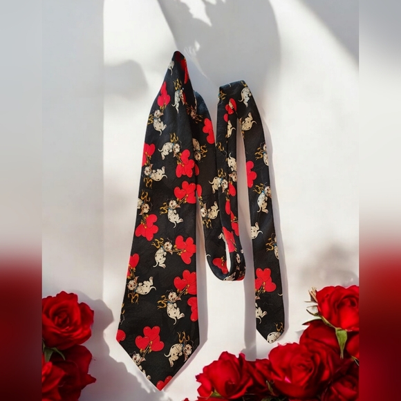 Vintage DISNEY 101 Dalmatians Tie Valentine Heart Love Necktie Red Black Gold - Picture 6 of 7